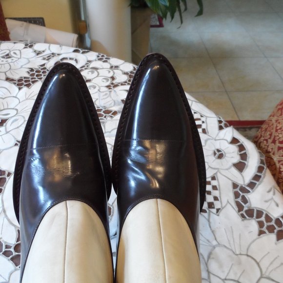 Prada Chocolate Brown/Beige Leather Ankle Boot with Western Flair Style Size 37 - Picture 9 of 16